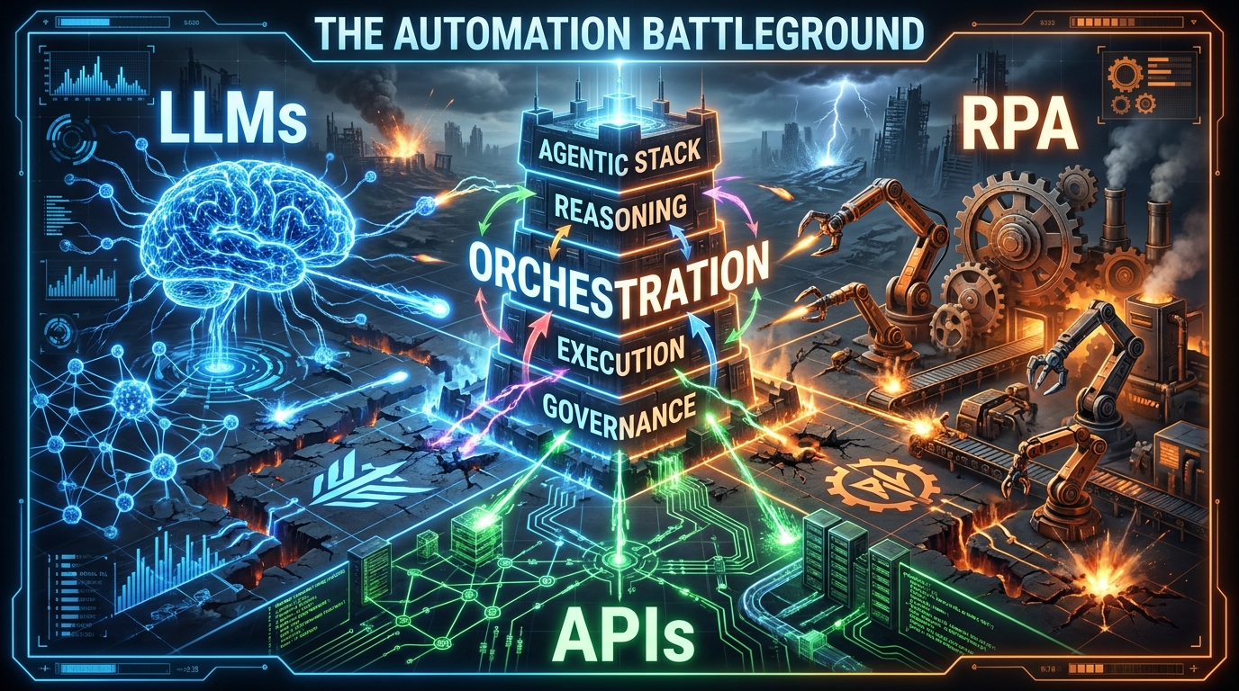 Agentic Stack Wars: Who Actually Controls Your Automation Future — LLMs, RPA, or APIs?
